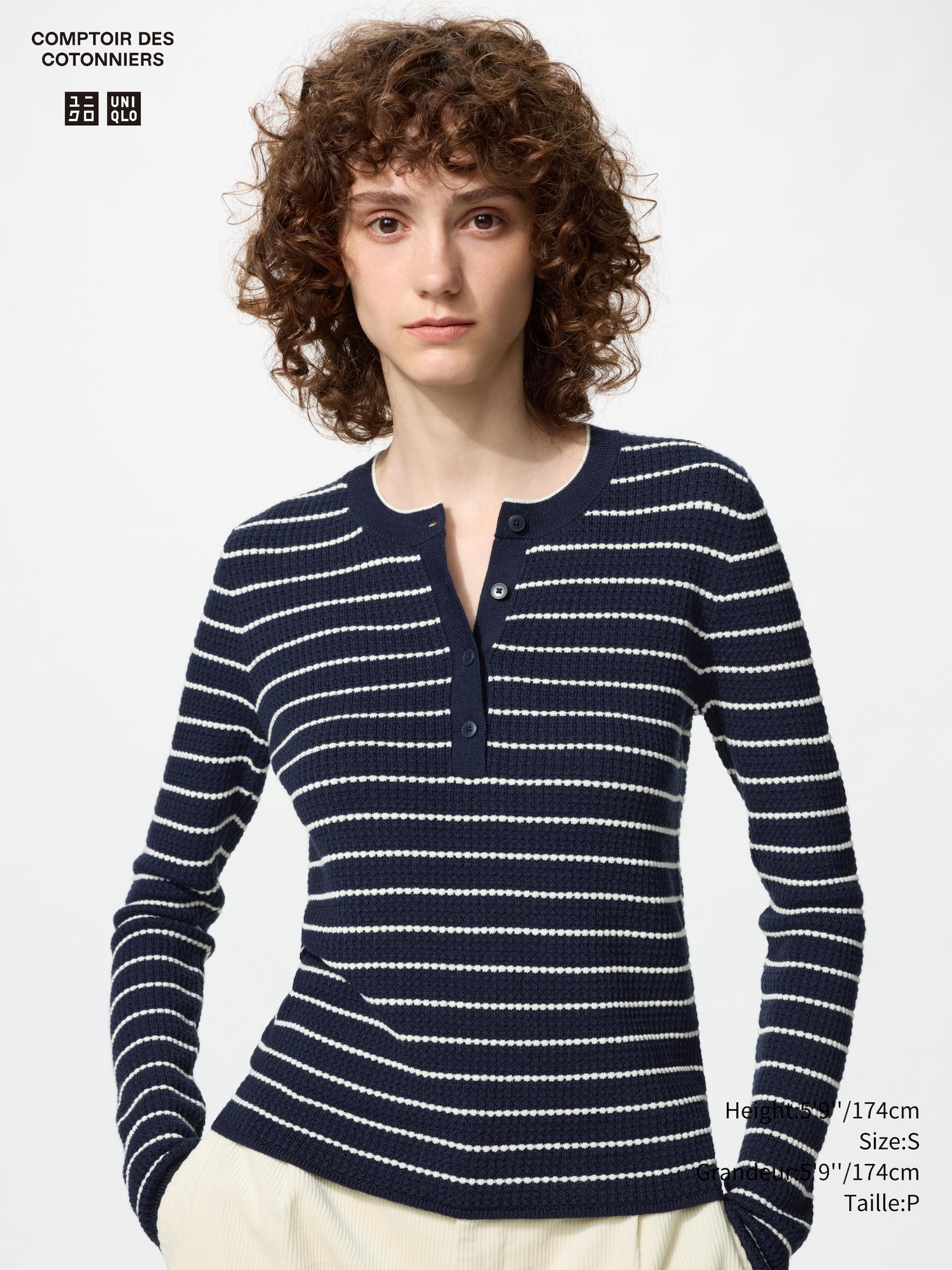 Merino Blend Henley Neck Sweater | Striped