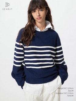 3D Knit Cotton Volume Sleeve Sweater | Striped