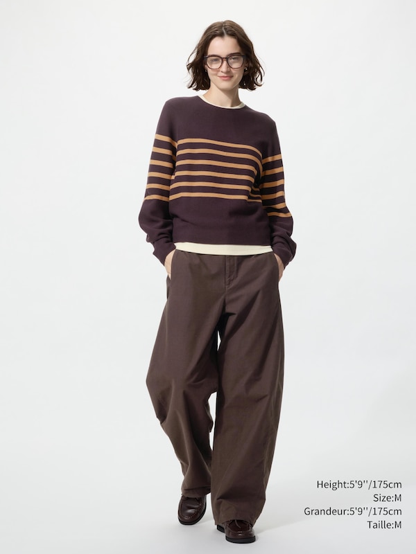 3D Knit Cotton Volume Sleeve Sweater | Striped