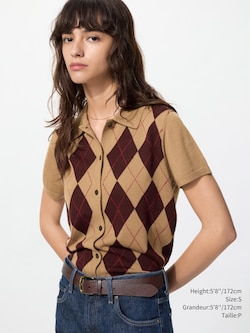 Merino Blend Polo Cardigan Short Sleeve