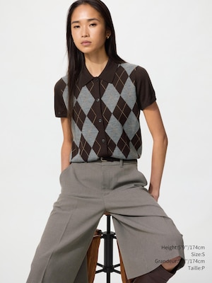 CARDIGAN MÉLANGE LAINE MÉRINOS COL POLO | MOTIFS LOSANGES