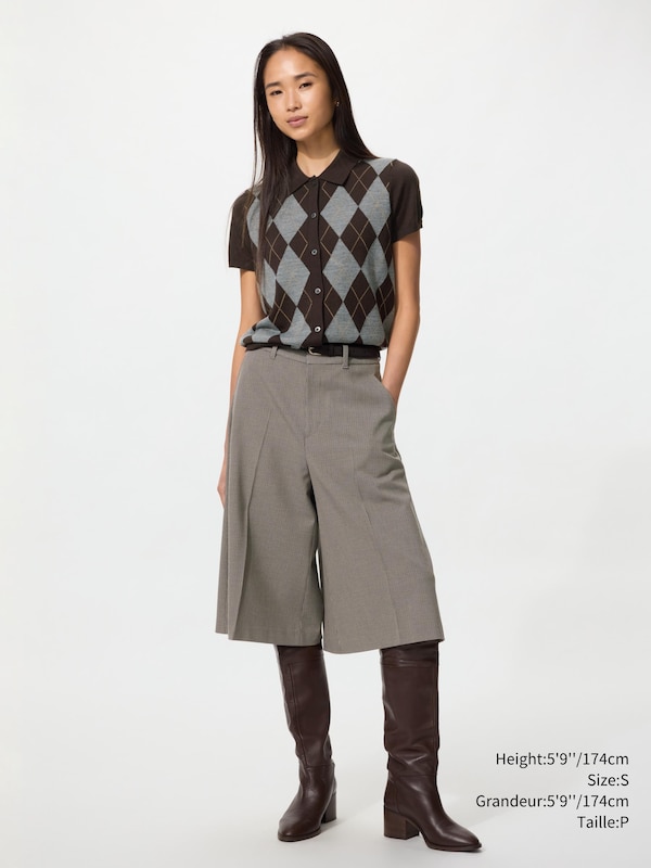 CARDIGAN MÉLANGE LAINE MÉRINOS COL POLO | MOTIFS LOSANGES