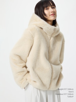 FEMME VESTE À CAPUCHE FAUSSE FOURRURE