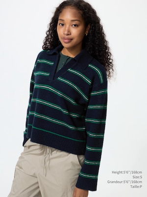 Souffle Yarn Skipper Polo Sweater | Striped