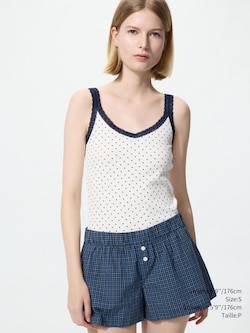 Ribbed Lace V Neck Camisole