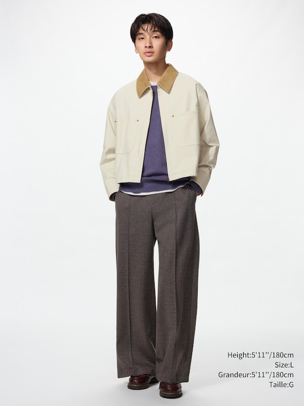 Brushed Jersey Wide Pants | Herringbone