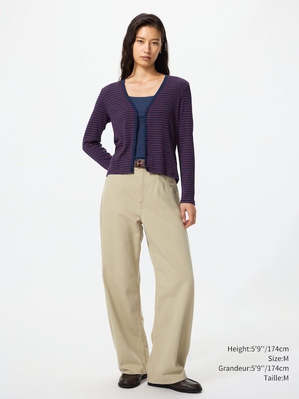 Ribbed V Neck Cardigan | Striped
