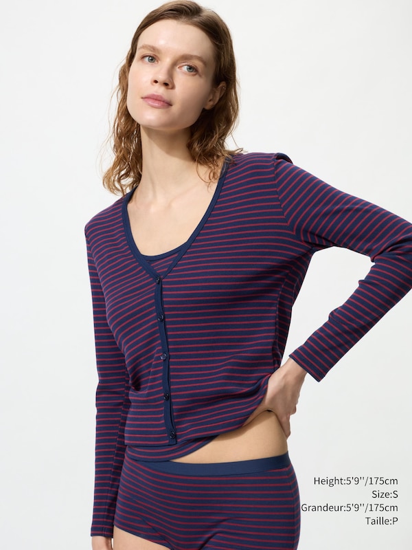 Ribbed V Neck Cardigan | Striped