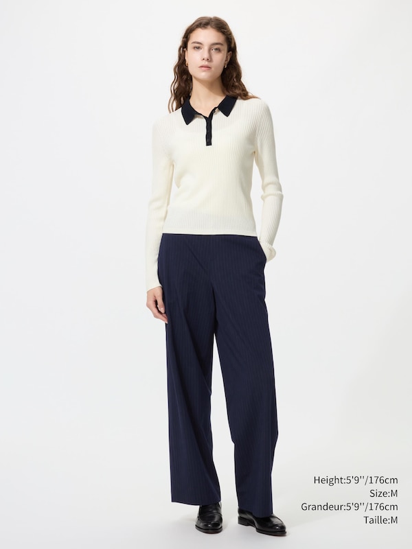 3D Knit Merino Blend Polo Sweater