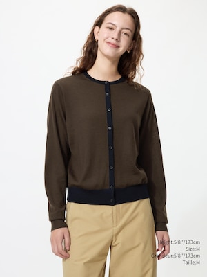 FEMME CARDIGAN EN LAINE MÉRINOS COL ROND