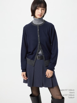 Merino Crew Neck Cardigan | Color Block