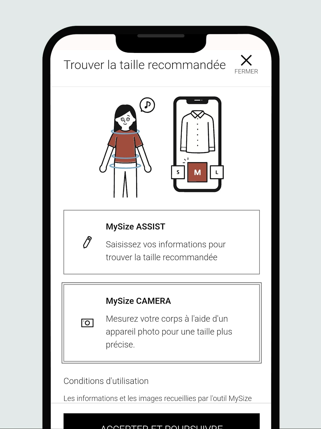 Sélectionnez MySize Camera