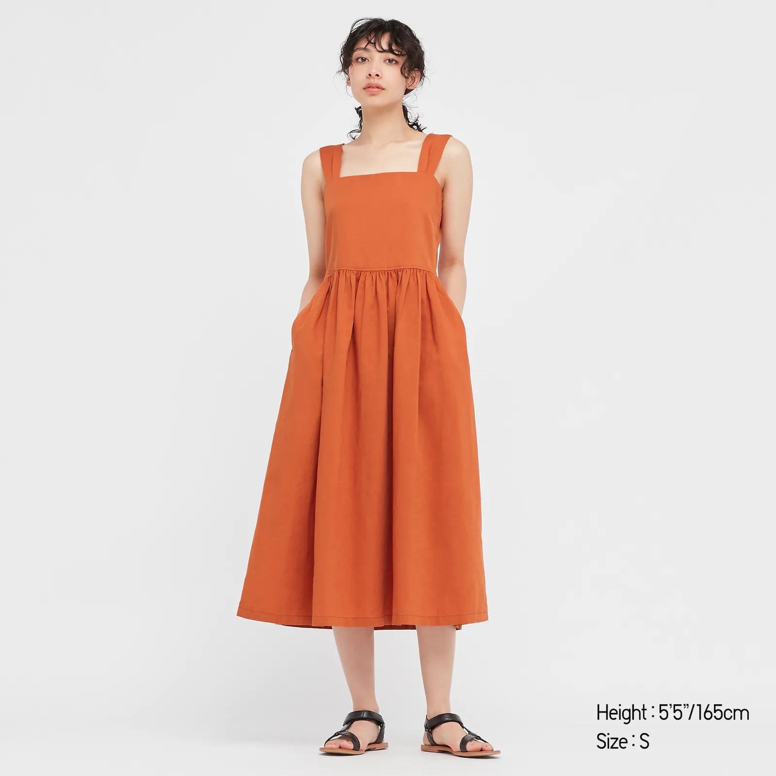 Robe sans manches à fronces en mélange de lin