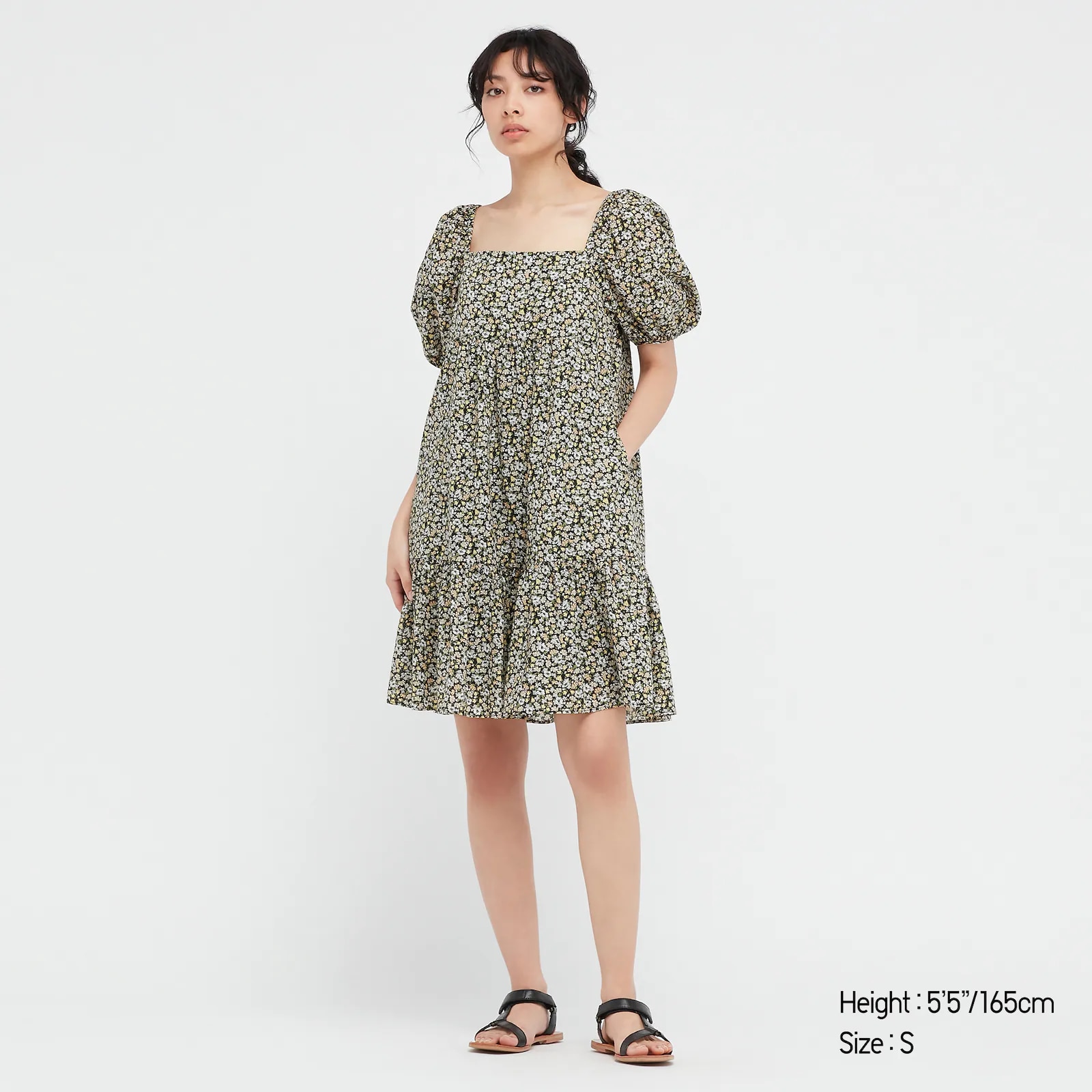 PRINTED COTTON SQUARE NECK MINI DRESS