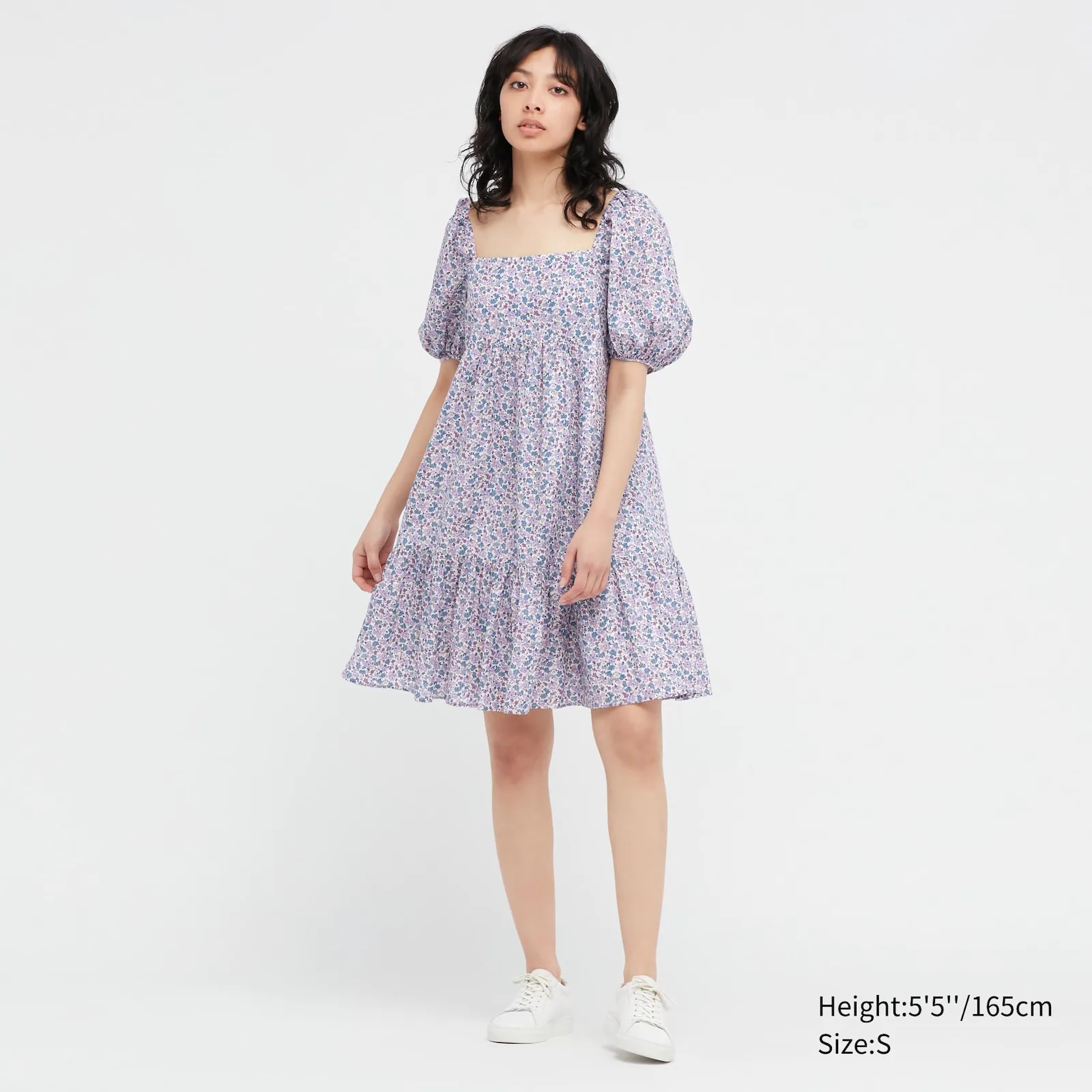 PRINTED COTTON SQUARE NECK MINI DRESS