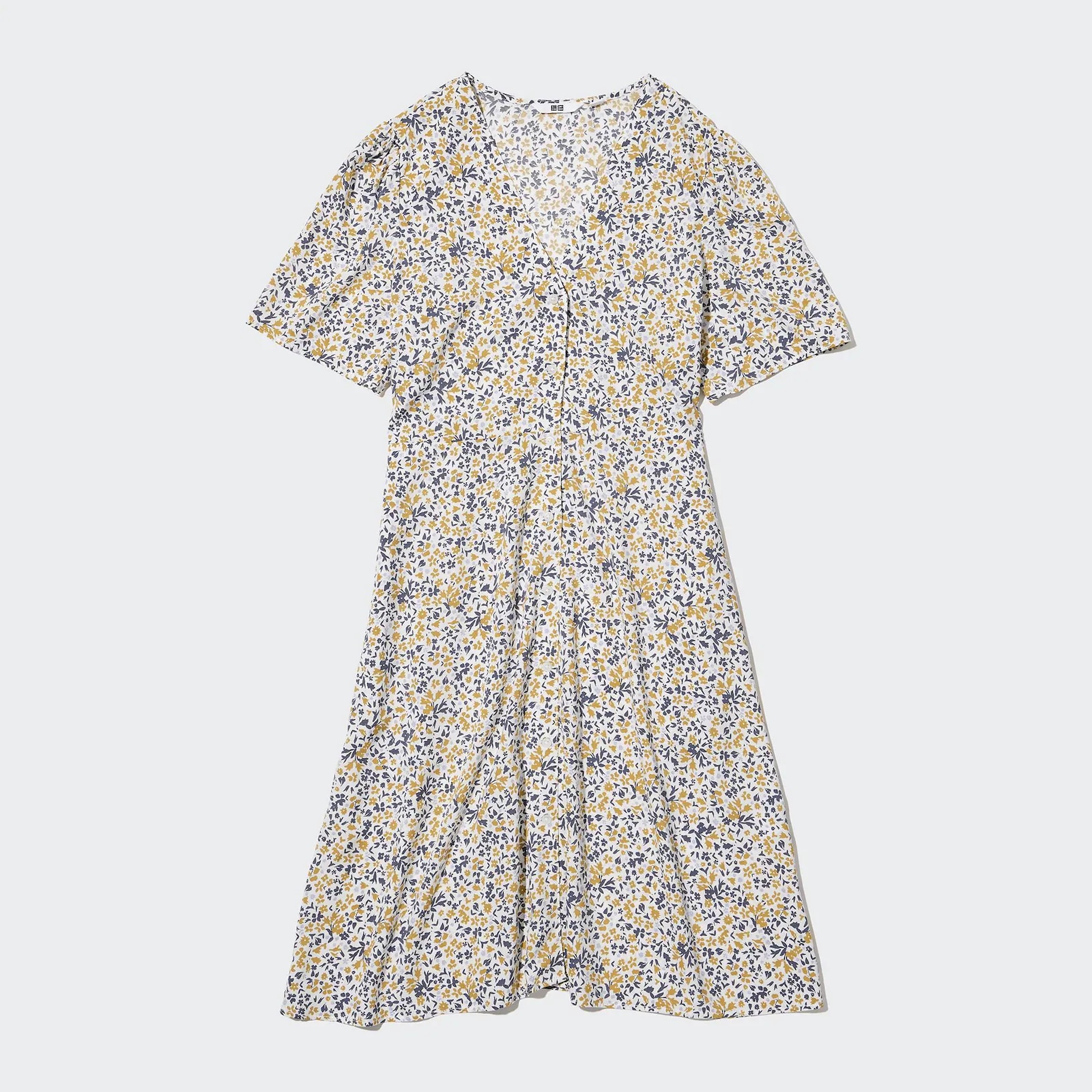 PRINTED V-NECK FLARE MINI DRESS