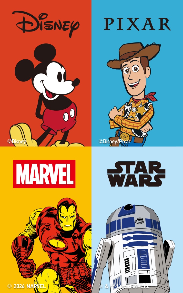 A grand gathering of iconic characters from Disney, Pixar, Star Wars, and Marvel.