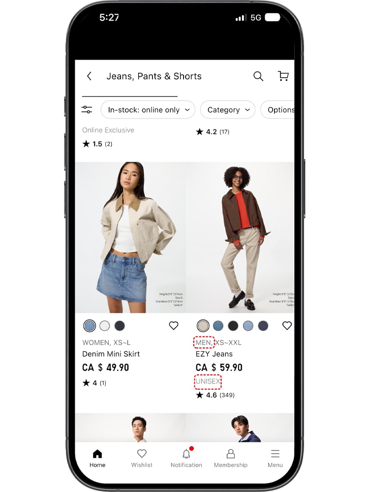 To make it clear whether a unisex item is available in men's or women's sizing, it is now labeled next to the sizes available, as well as being marked as 'unisex'.