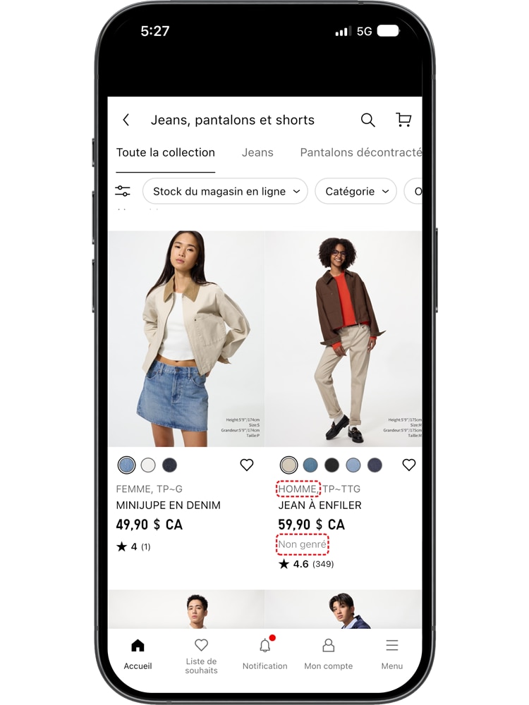 To make it clear whether a unisex item is available in men's or women's sizing, it is now labeled next to the sizes available, as well as being marked as 'unisex'.