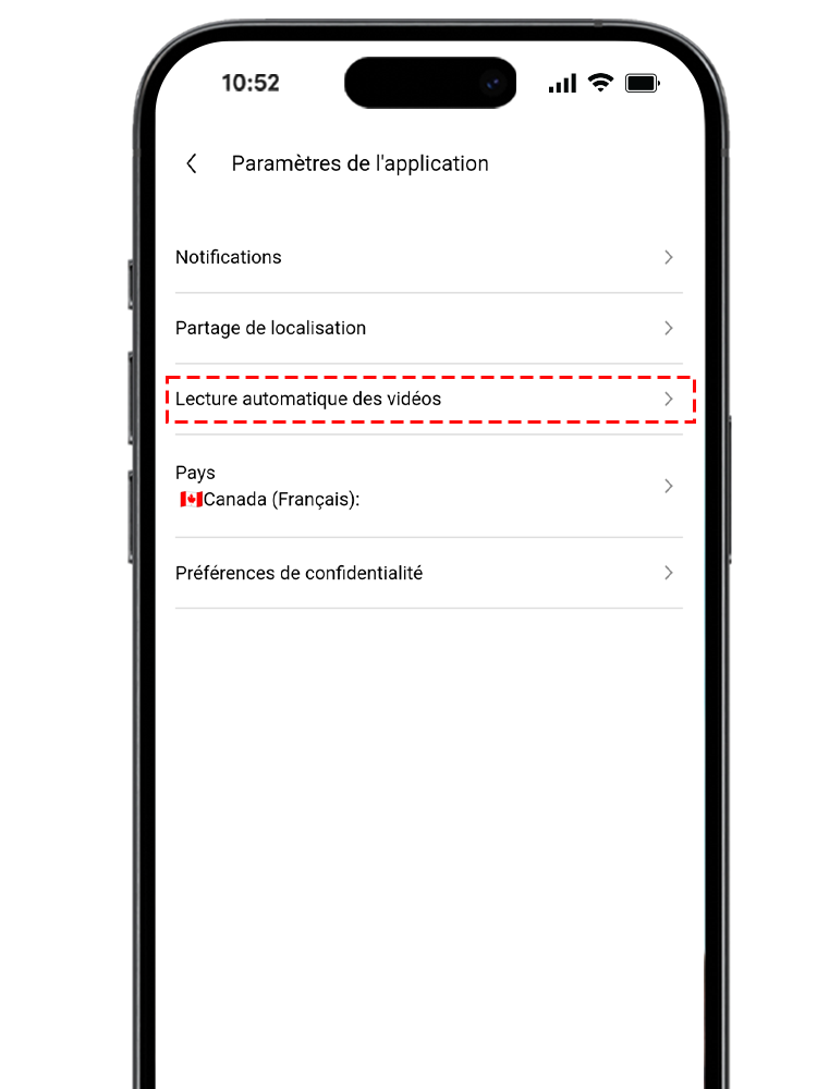 Sélectionnez « lecture automatique des vidéos »
