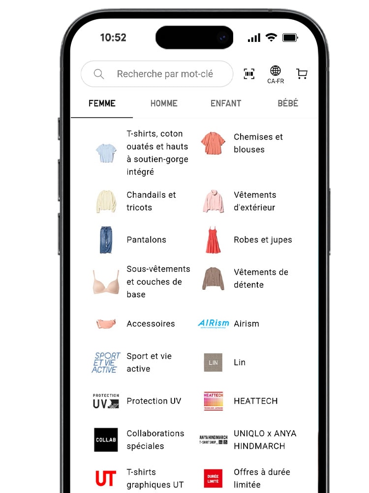Les catégories de produits s'afficheront.