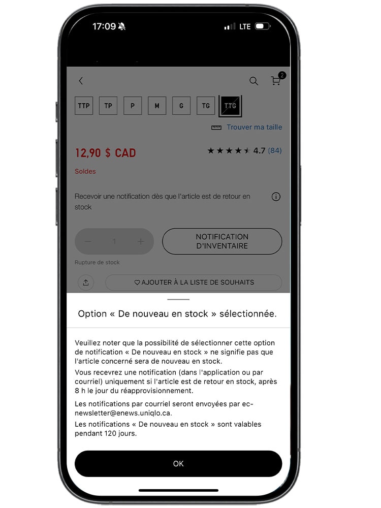 Si vous n'êtes pas connecté.e à votre compte avant de cliquer sur le bouton « Me notifier », une fenêtre contextuelle vous invitera à vous connecter.