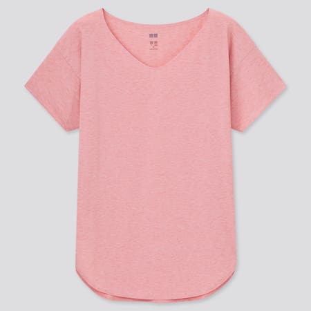 Damen Langes Airism Seamless T-Shirt mit V-Ausschnitt
