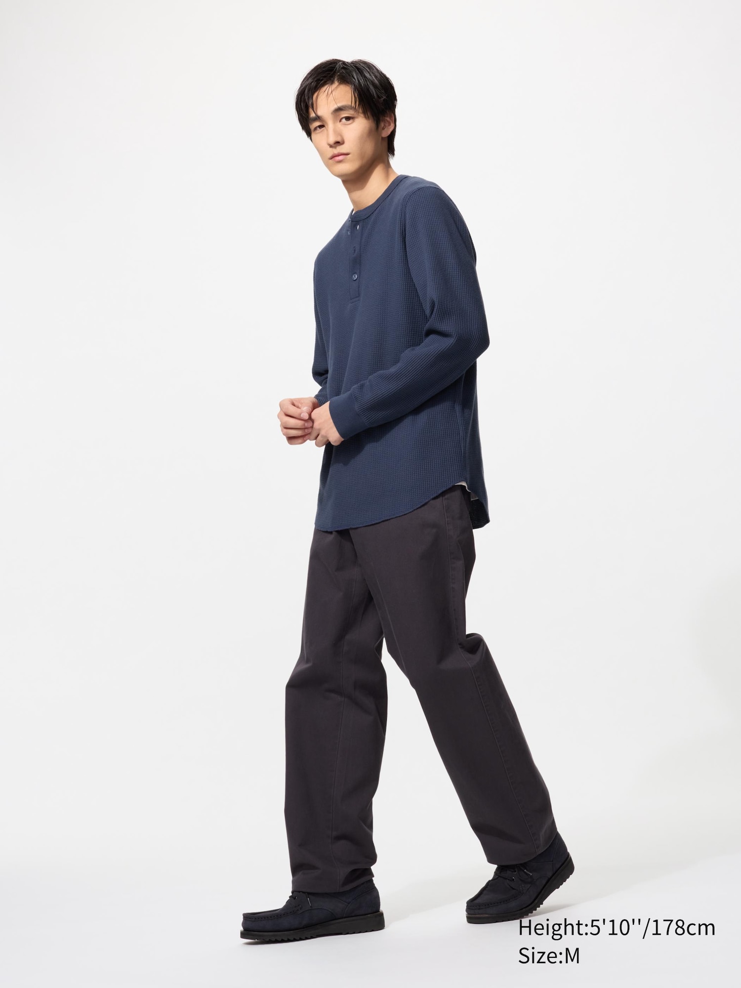 トップス Waffle henley neck long sleeve t-shirt Men's Waffle Henley Neck Long Sleeved T-Shirt | UNIQLO PT