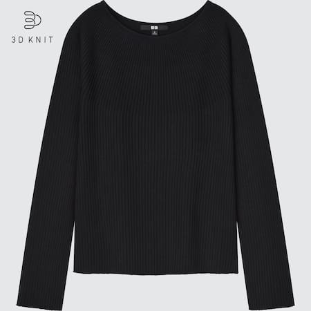 Women 3D Knit Seamless Ribbed Boat Neck Jumper