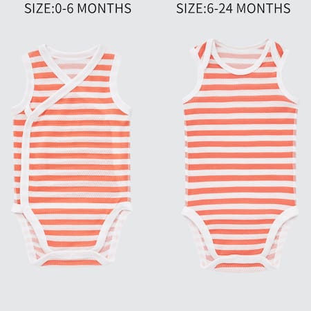 Babies Newborn Cotton Mesh Sleeveless Striped Inner Bodysuit