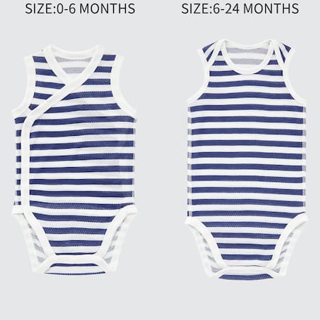 Babies Newborn Cotton Mesh Sleeveless Striped Inner Bodysuit