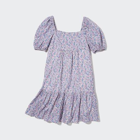 Women Cotton Printed Square Neck Short Sleeved Mini Dress
