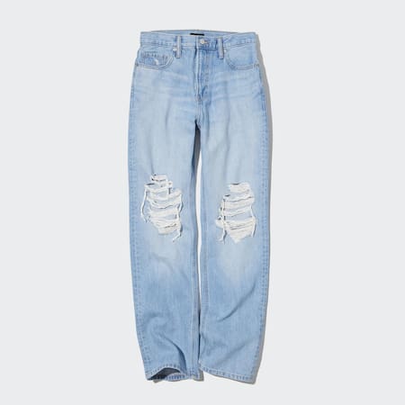 High Rise Straight Leg Distressed Jeans (Long)