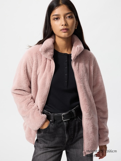 Uniqlo - Veste Zippée En Polaire Duveteuse - Rose - Xxs