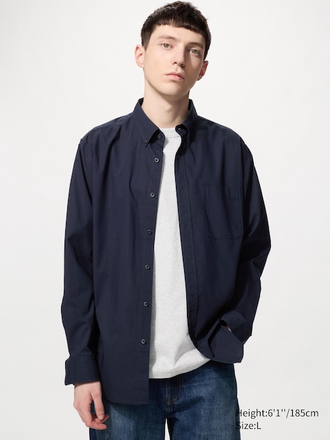 Uniqlo - Camisa Algodón Cuello Botones - L Azul Marino Hombre