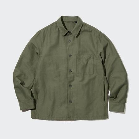 Men Cotton Linen Blend Shirt Jacket