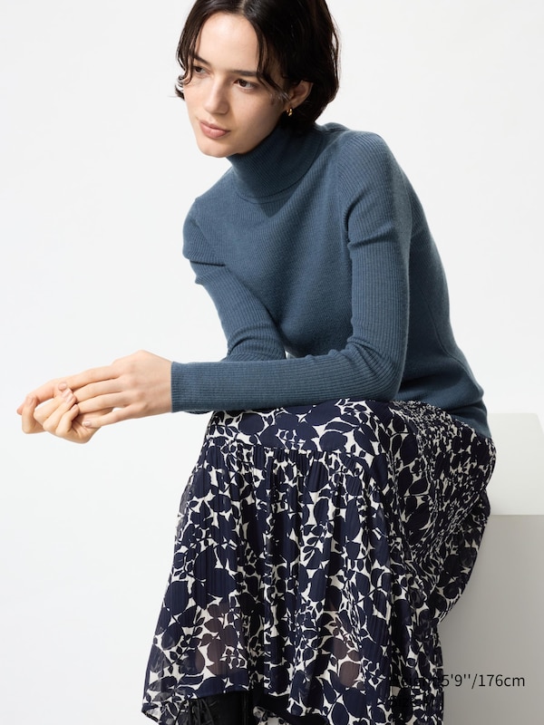 Pull col roulé côtelé 100% laine mérinos pour Femme | UNIQLO FR