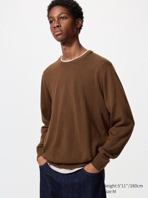 Uniqlo - Pull 100% Laine Mérinos - Marron - S