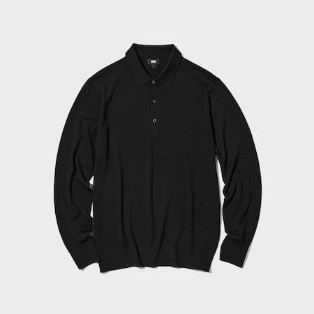 100% Extra Fine Merino Knit Long Sleeved Polo Shirt