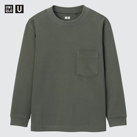 T-Shirt Uniqlo U 100% Cotone Girocollo Maniche Lunghe Bambino