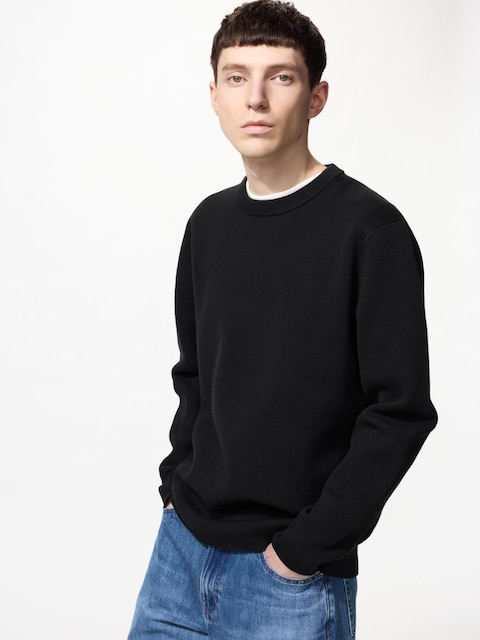 Uniqlo - Jersey Punto Milano Cuello Redondo (Lavable A Máquina) - M Negro