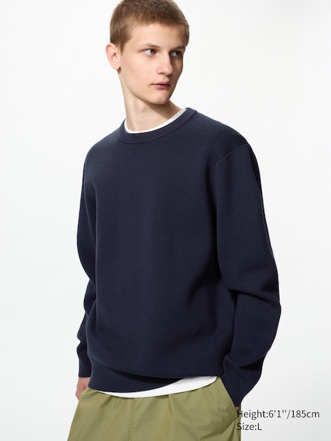 Uniqlo - Pull Côtelé En Maille Milano (Lavable En Machine) - Bleu Marine - 3XL