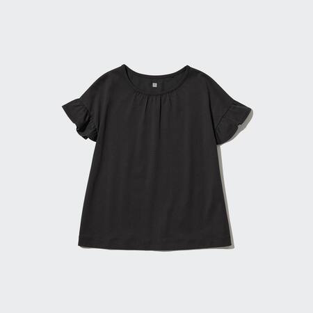 Girls AIRism Cotton Frill Sleeved T-Shirt