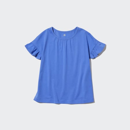 Girls AIRism Cotton Frill Sleeved T-Shirt