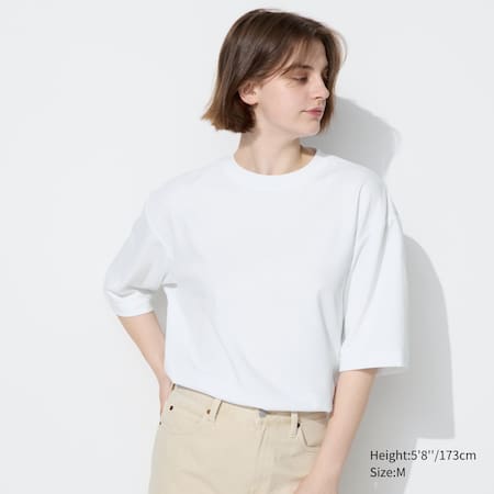 AIRism Cotton Oversized Crew Neck Half Sleeved T-Shirt | UNIQLO GB