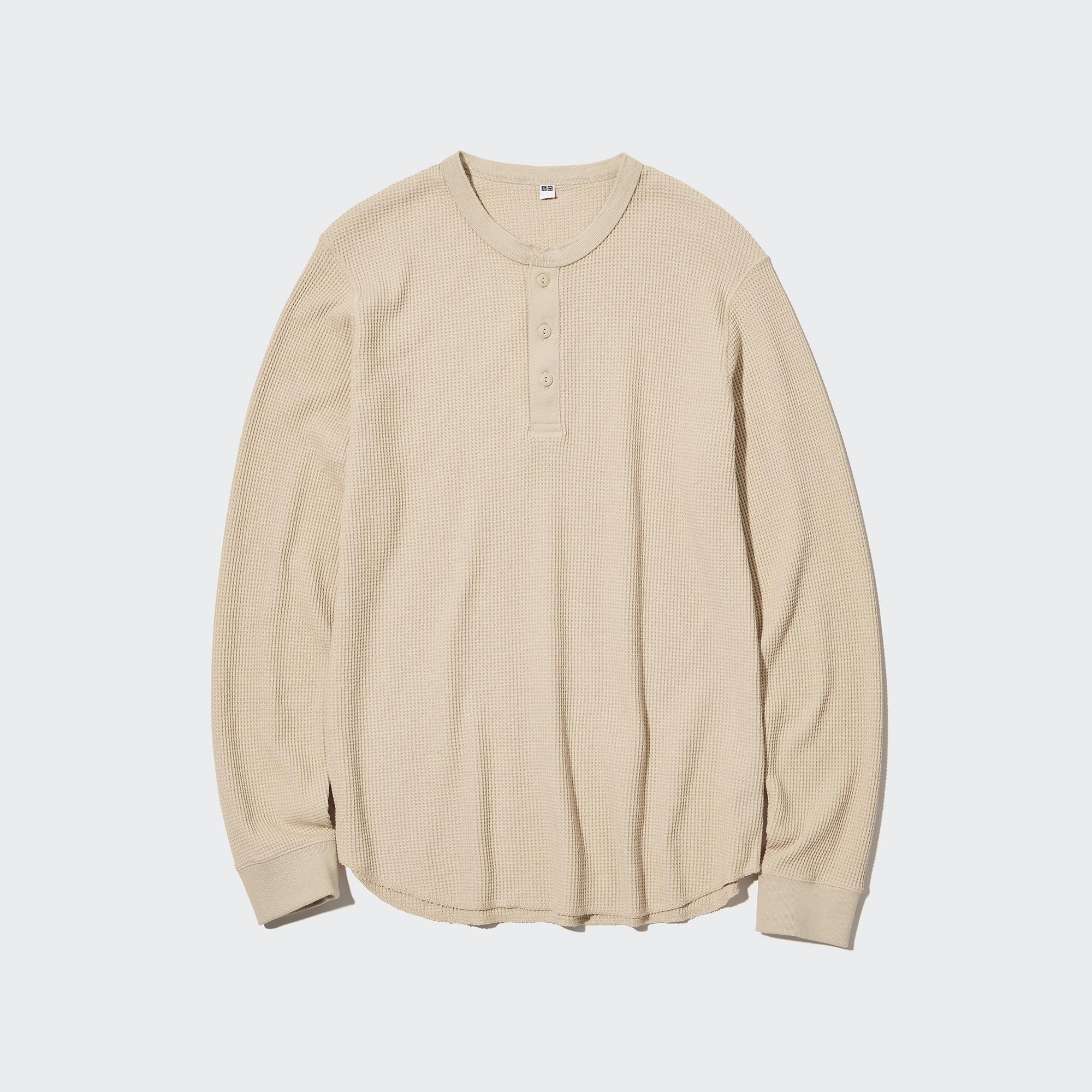 Waffle Henley Neck Long Sleeved T-Shirt | UNIQLO