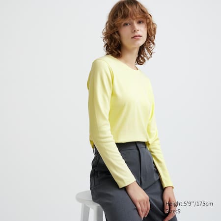 Smooth Stretch Cotton Crew Neck Long Sleeved Top