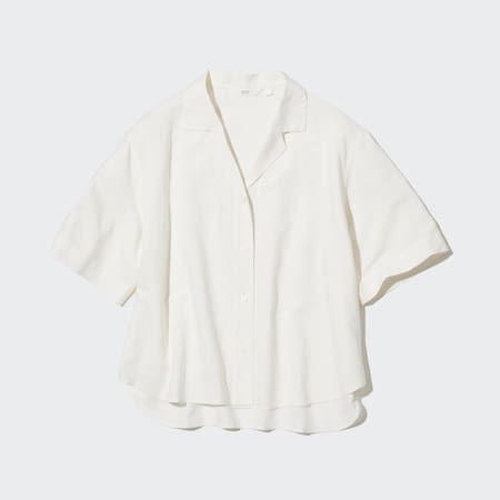 Camicia Misto Lino Colletto Aperto Maniche Corte