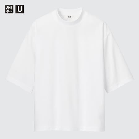 Uniqlo U Oversized AIRism Baumwoll Halbarm T-Shirt mit Stehkragen