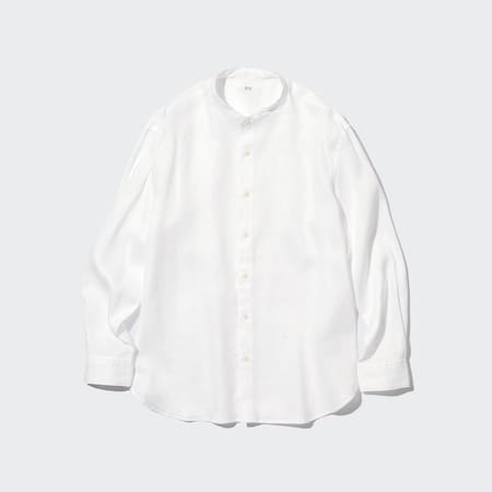 Oxford Grandad Mandarin Collar Shirt Top Chinese Oriental Work Smart Banded